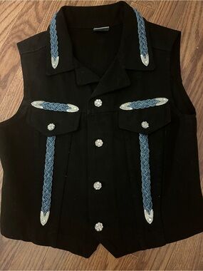 Sz S Watch LA Vintage 90’s Boho Western Black Denim Vest Rodeo